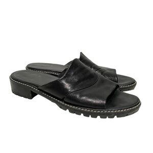 Stuart Weitzman Black Leather Women's Slide Sandals Lug‎ Sole